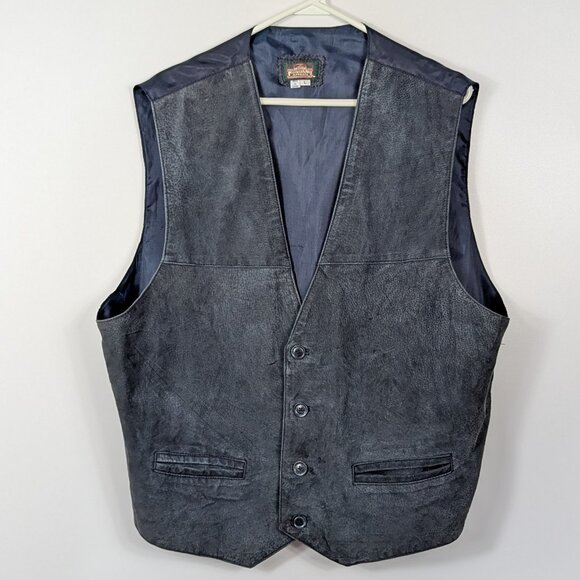 Vintage Greatland Apparel Blue Leather Vest - Picture 1 of 9